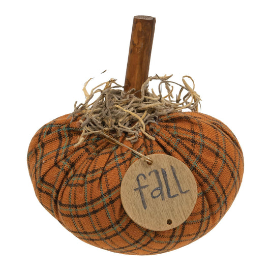 The Hearthside Collection - Fall Orange Plaid Mossy Pumpkin 4"