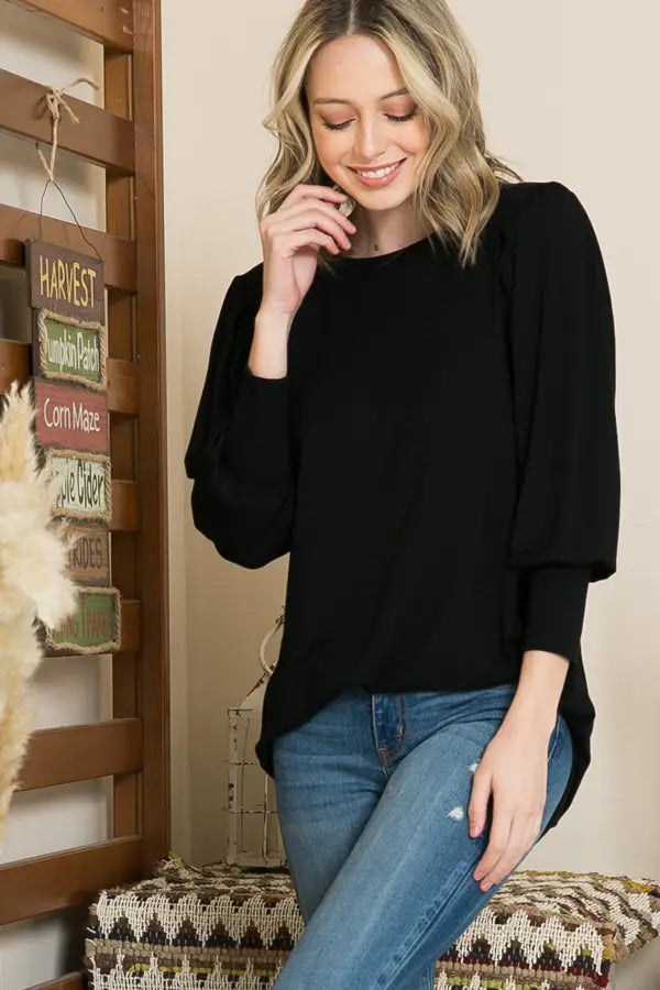 Burgundy Apparel -Puff Sleeve Tunic top - Multiple colors