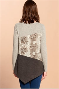 Oddy Grey Black Snake Print Contrast Top