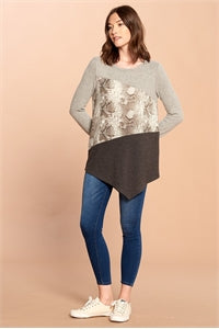 Oddy Grey Black Snake Print Contrast Top