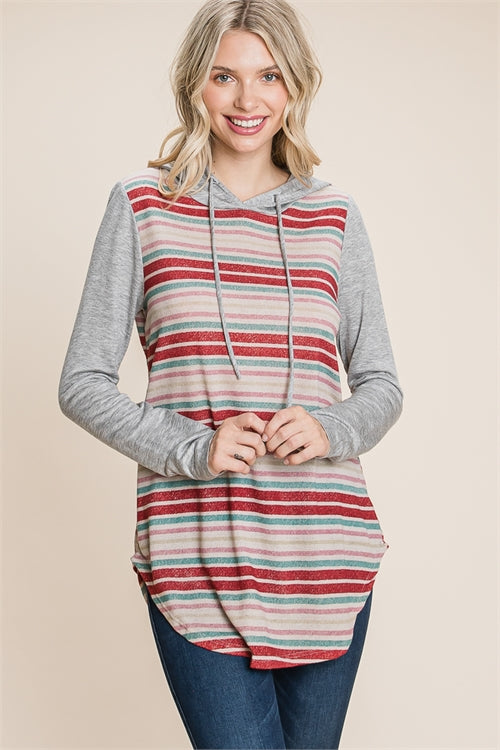 Viamore GreyRust StripeTwo TonedSleeve Top