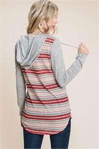 Viamore GreyRust StripeTwo TonedSleeve Top