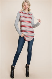 Viamore GreyRust StripeTwo TonedSleeve Top