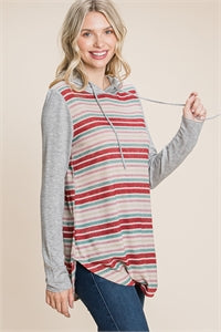 Viamore GreyRust StripeTwo TonedSleeve Top