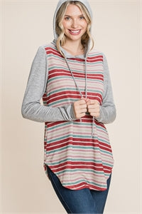 Viamore GreyRust StripeTwo TonedSleeve Top