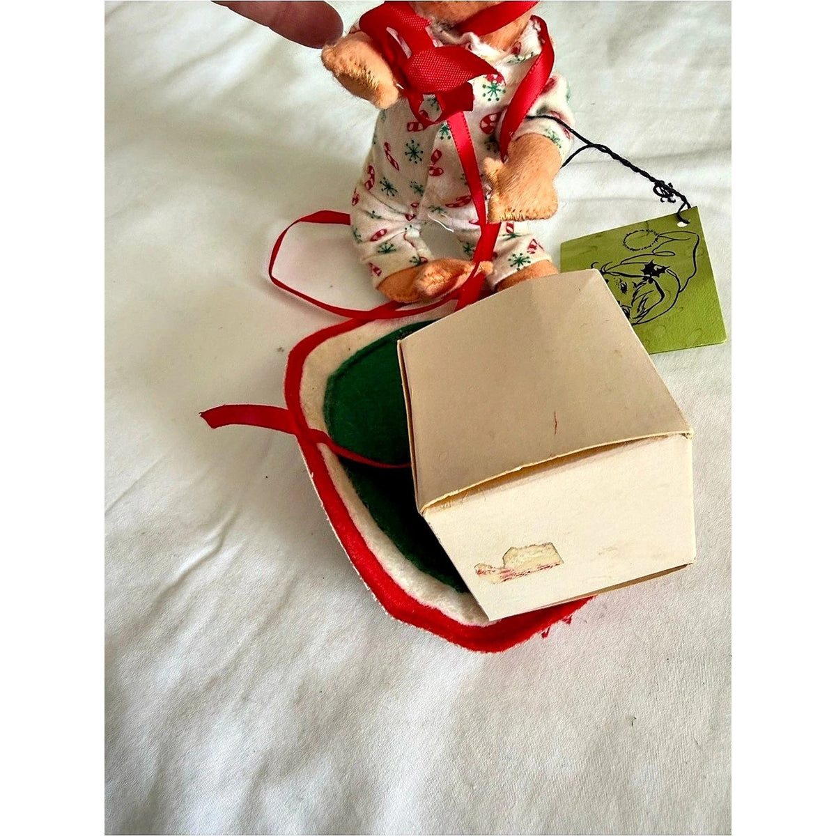 Annalee Christmas Mouse sitting on red wooden sled
