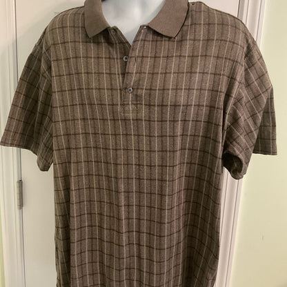 Greg Norman Collection Brown Plaid Polo Shirt