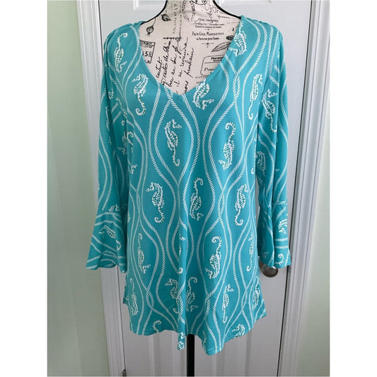 Escapada Turquoise Seahorse Rope-Print V-Neck Tunic