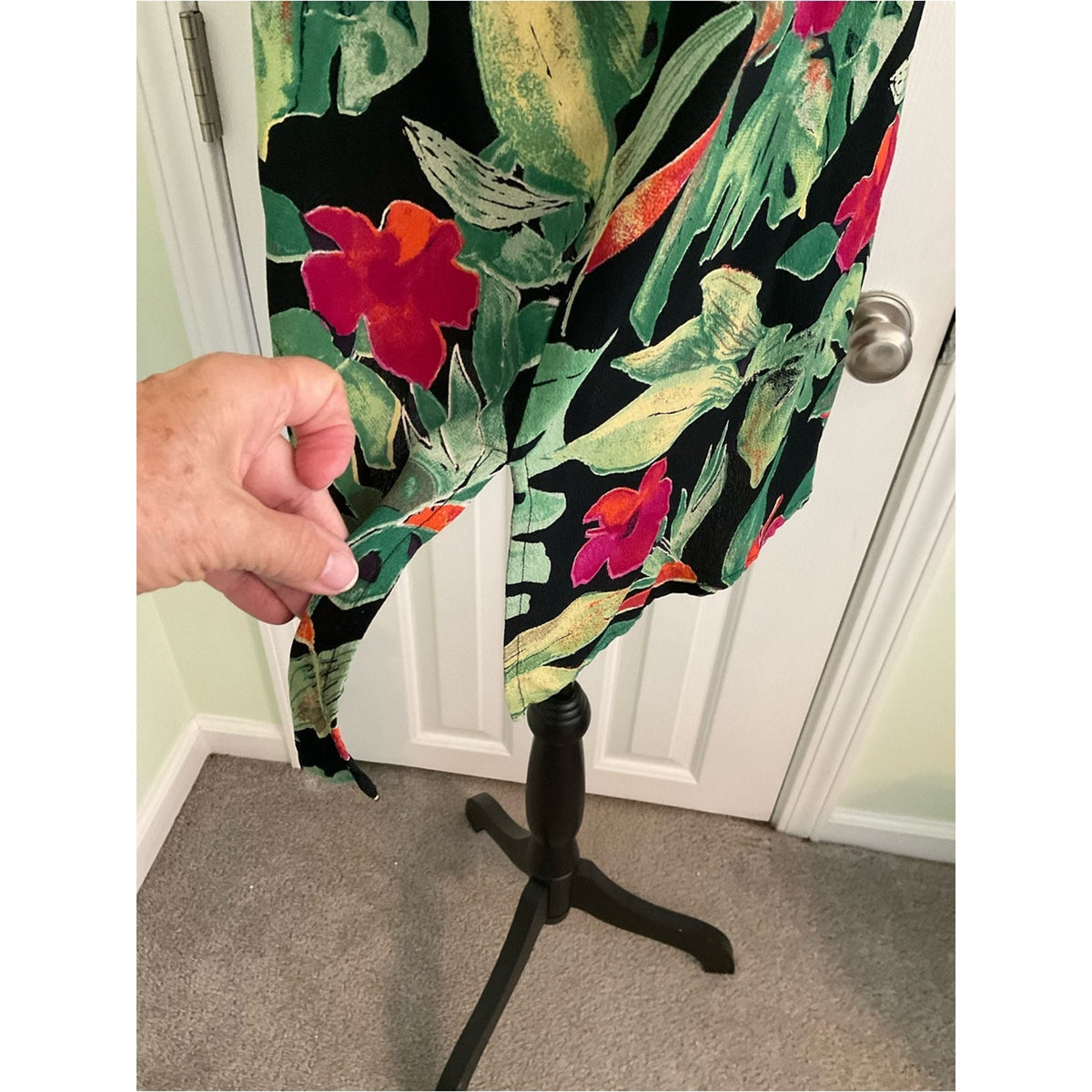 Chico's Black Tropical Floral Button-Down Shirt with Green & Red Print