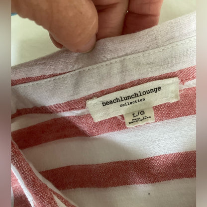beachlunchlounge Red and White Striped Button Down Shirt