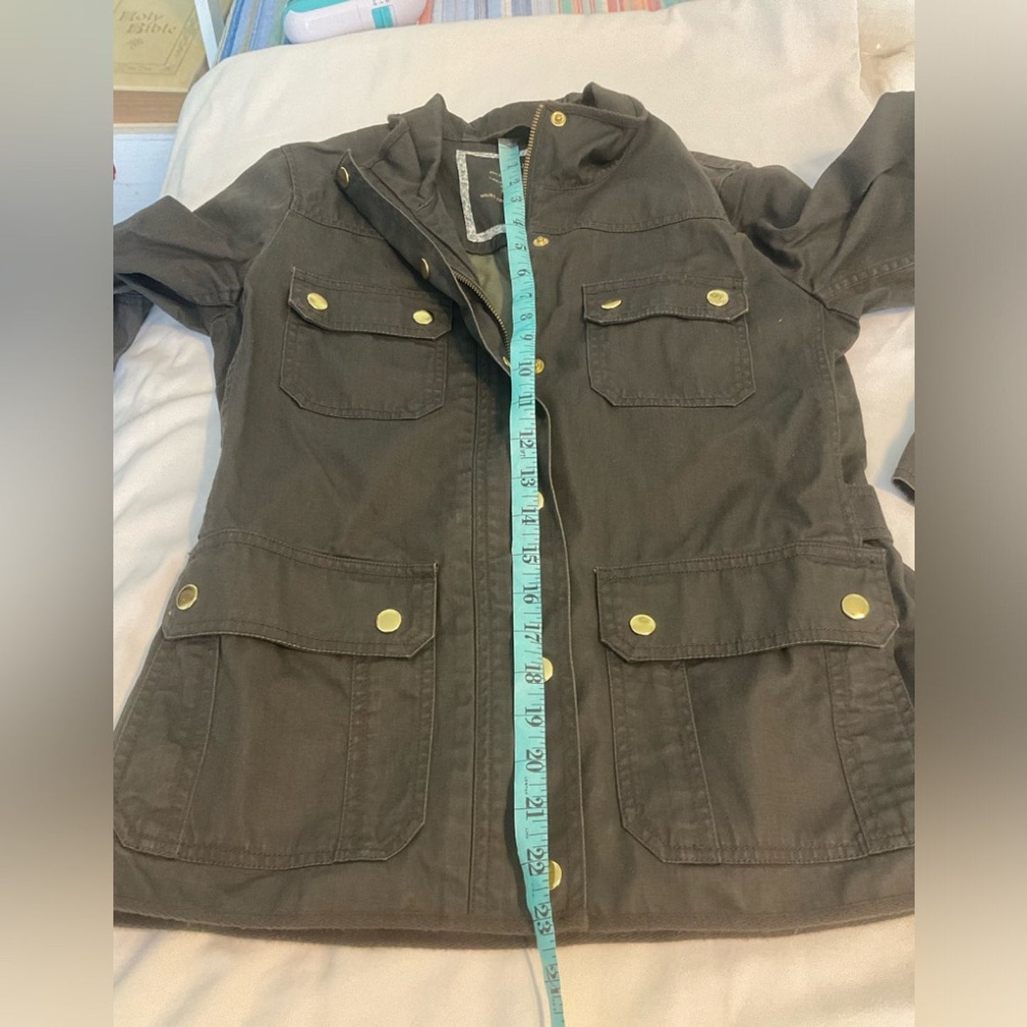 J. Crew relaxed boyfriend field jacket in dark green.