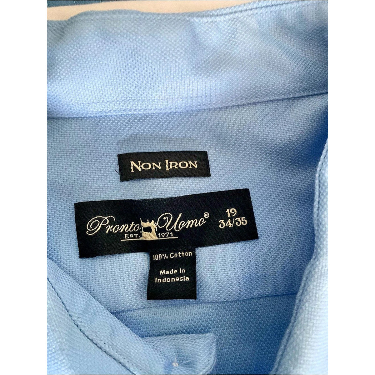 Pronto Uomo Blue Cotton Dress Shirt Size 19 34/35