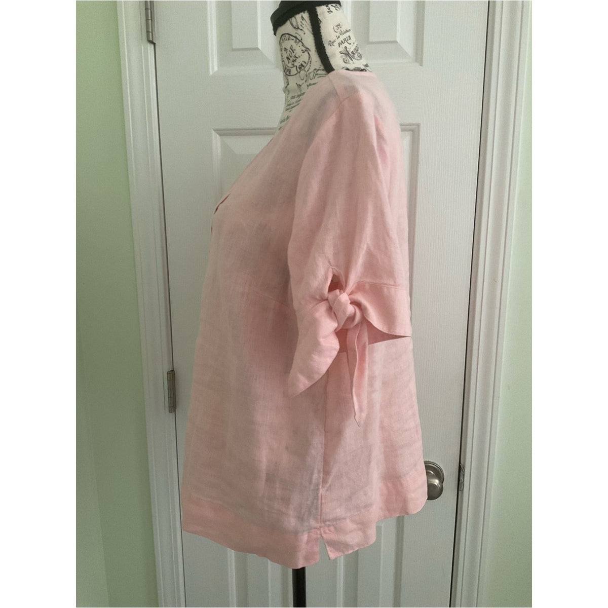 Charter Club Soft Pink Linen V-Neck Tunic with Sleeve Ties