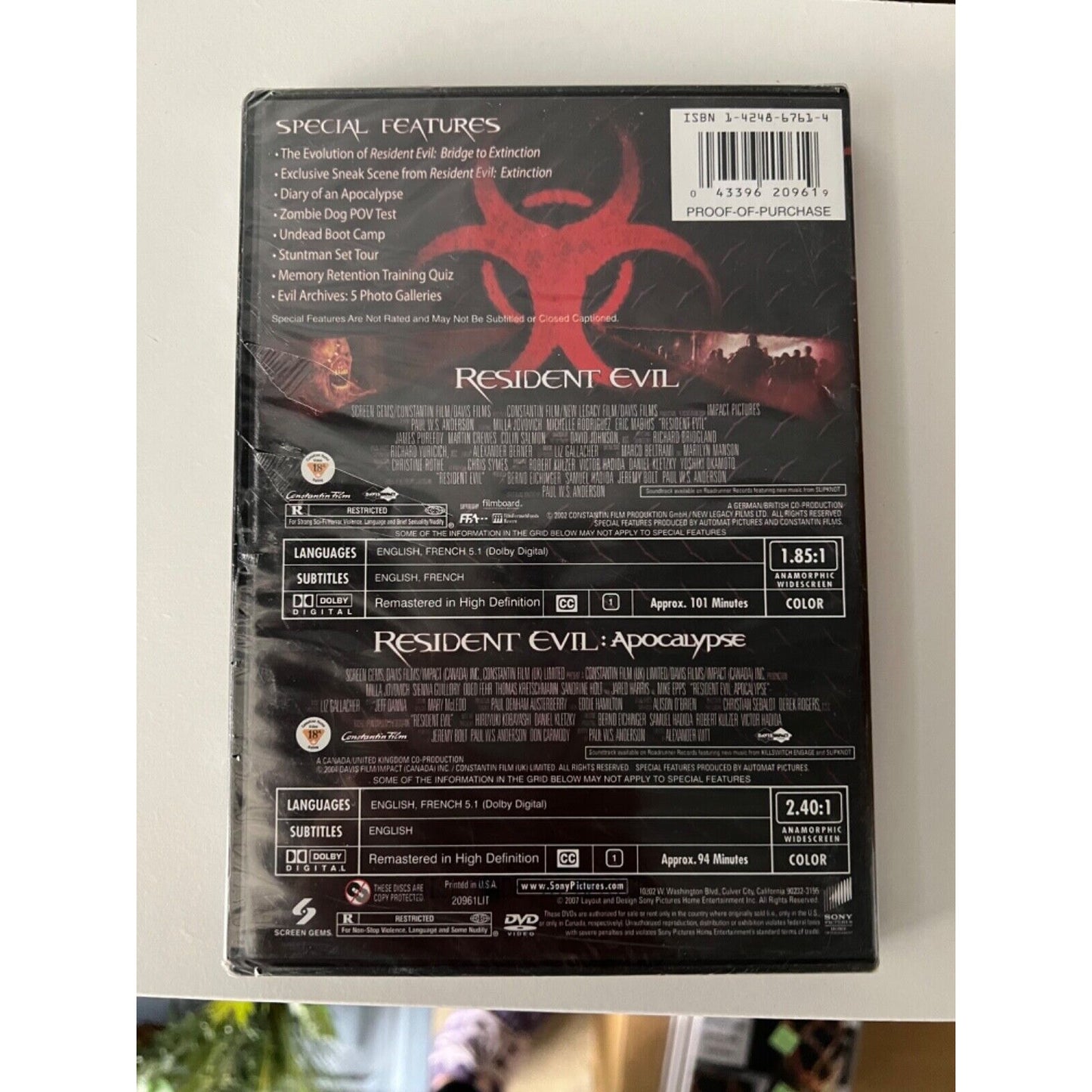 Resident Evil / Resident Evil: Apocalypse DVDs