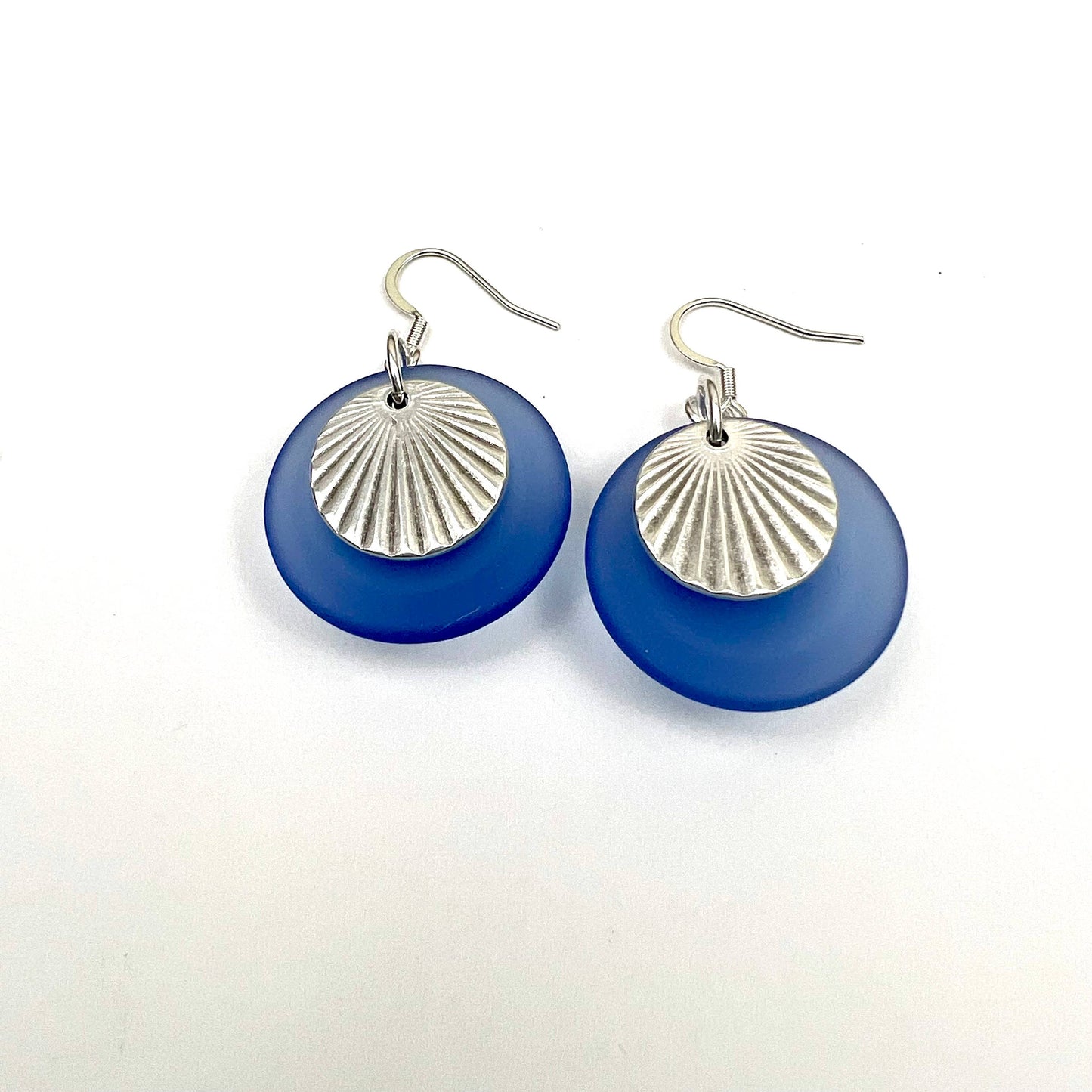 Jackie Gallagher Designs - Handmade Coastal Jewelry - Cultured glass with sunburst earrings: Cobalt