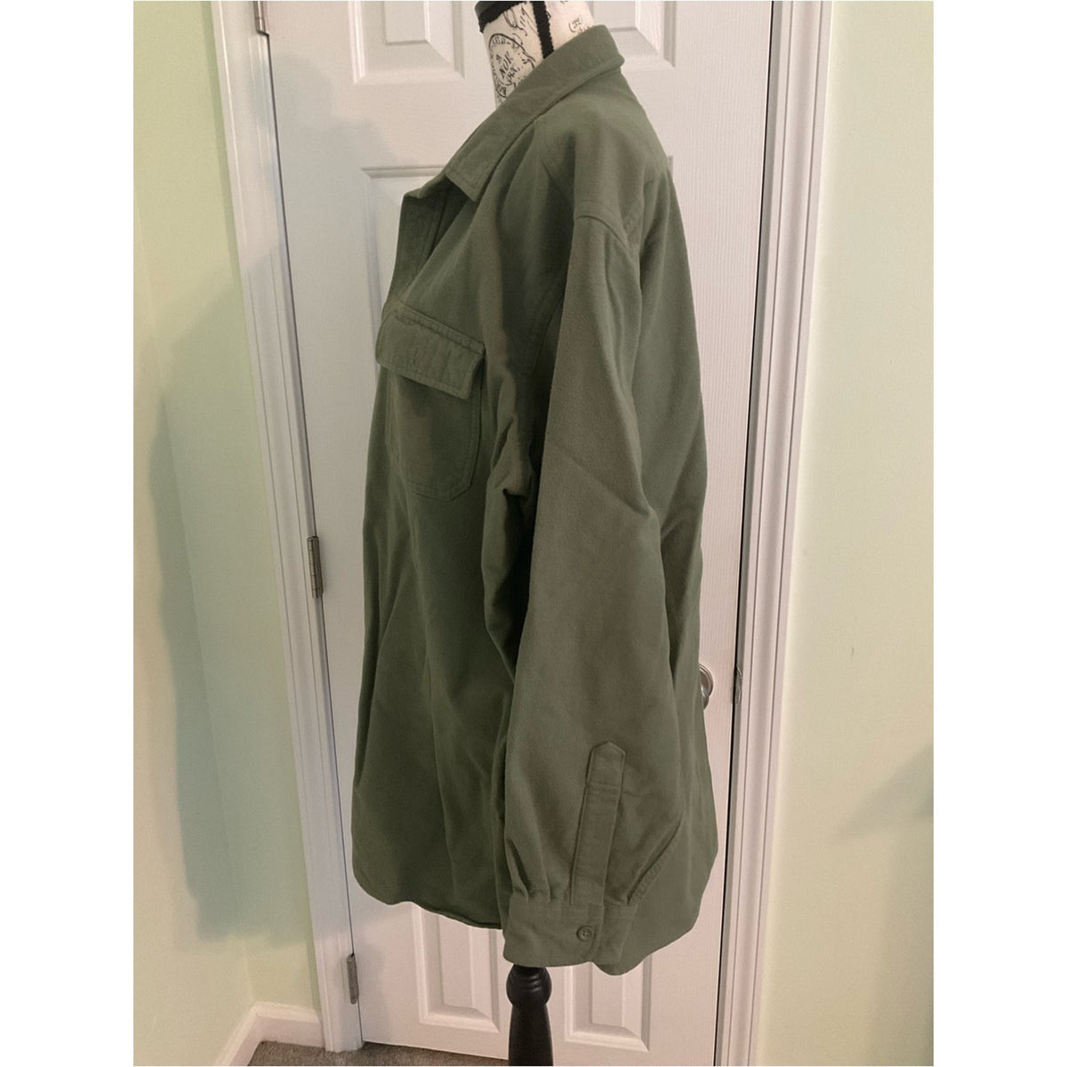 L.L. Bean Men's Olive Green Button-Front Utility Shirt