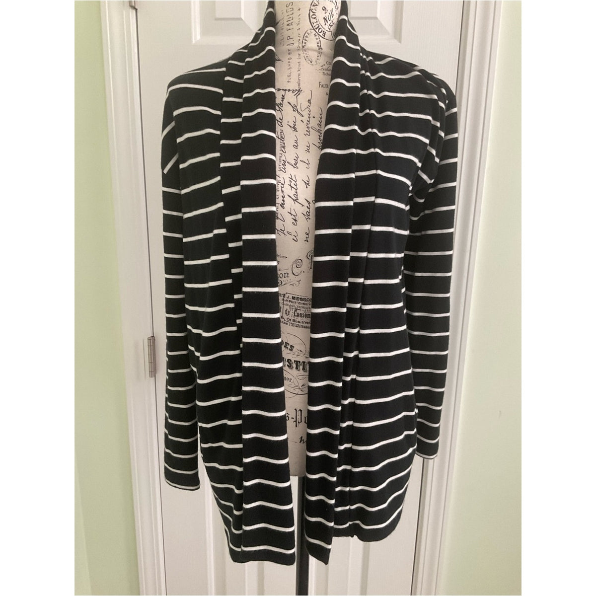 A New Day Black & White Striped Open-Front Cardigan