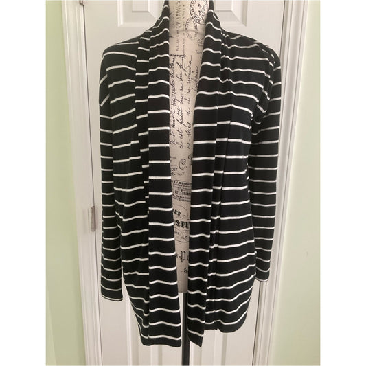 A New Day Black & White Striped Open-Front Cardigan