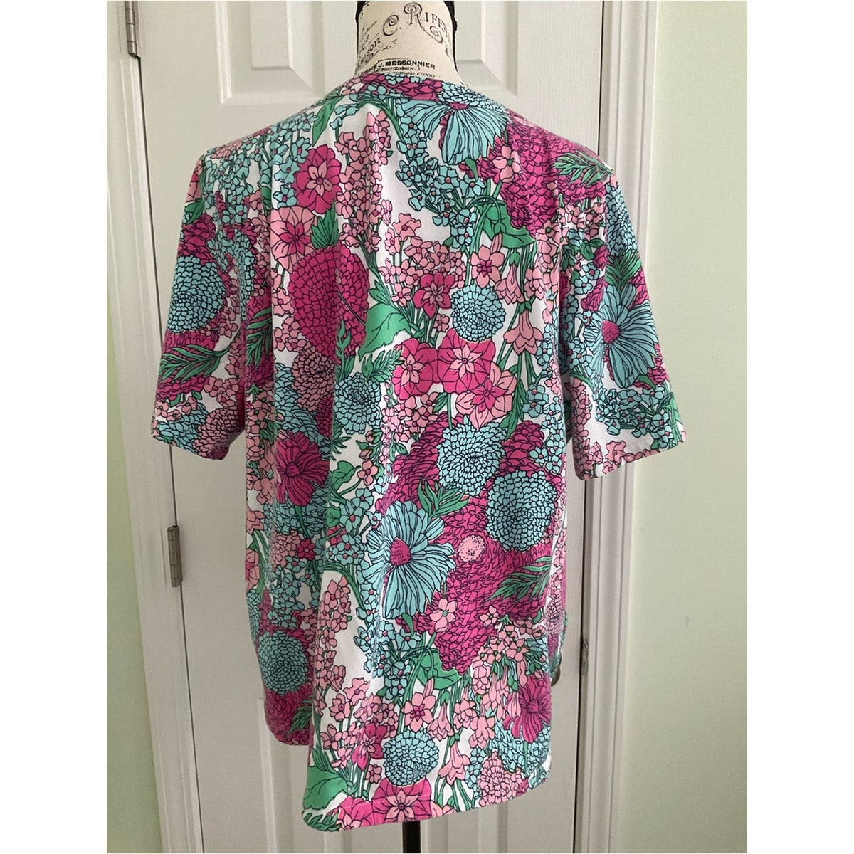 Talbots Pink & Teal Floral Short Sleeve Top