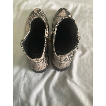 Time and Tru Snake-Print Ankle Booties in Beige and Black