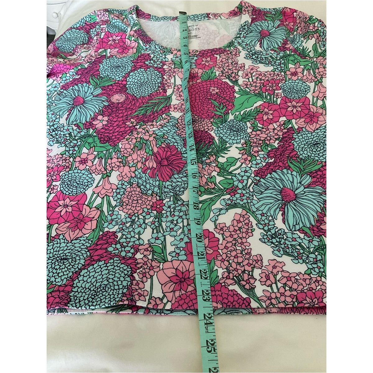 Talbots Pink & Teal Floral Short Sleeve Top