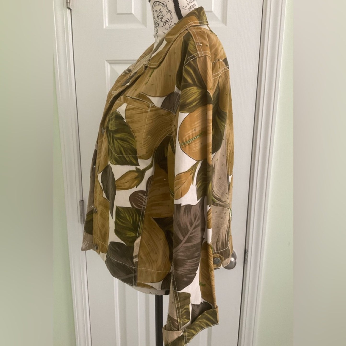 Chico's Brown and Green Floral Jean Jacket