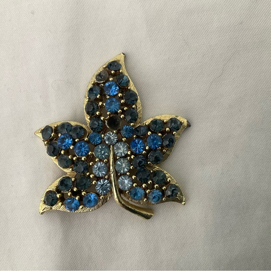 Sarah Coventry Gold and Blue Leaf Brooch