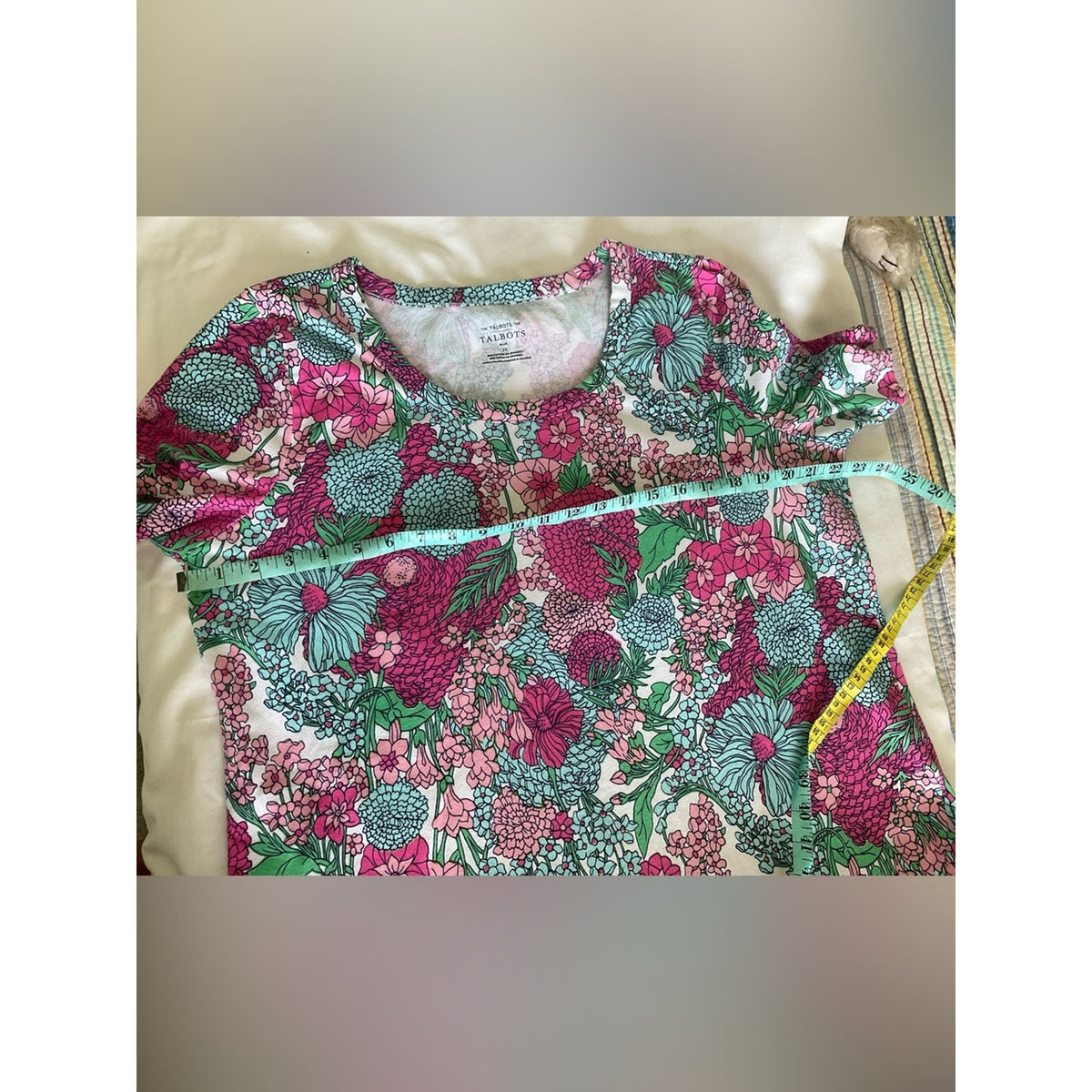 Talbots Pink & Teal Floral Short Sleeve Top