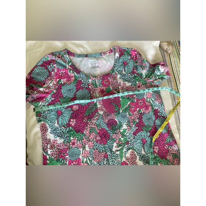 Talbots Pink & Teal Floral Short Sleeve Top
