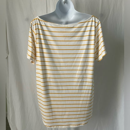 Burgundy Apparel - Stripe Boat Neck Short Sleeve Top Yellow