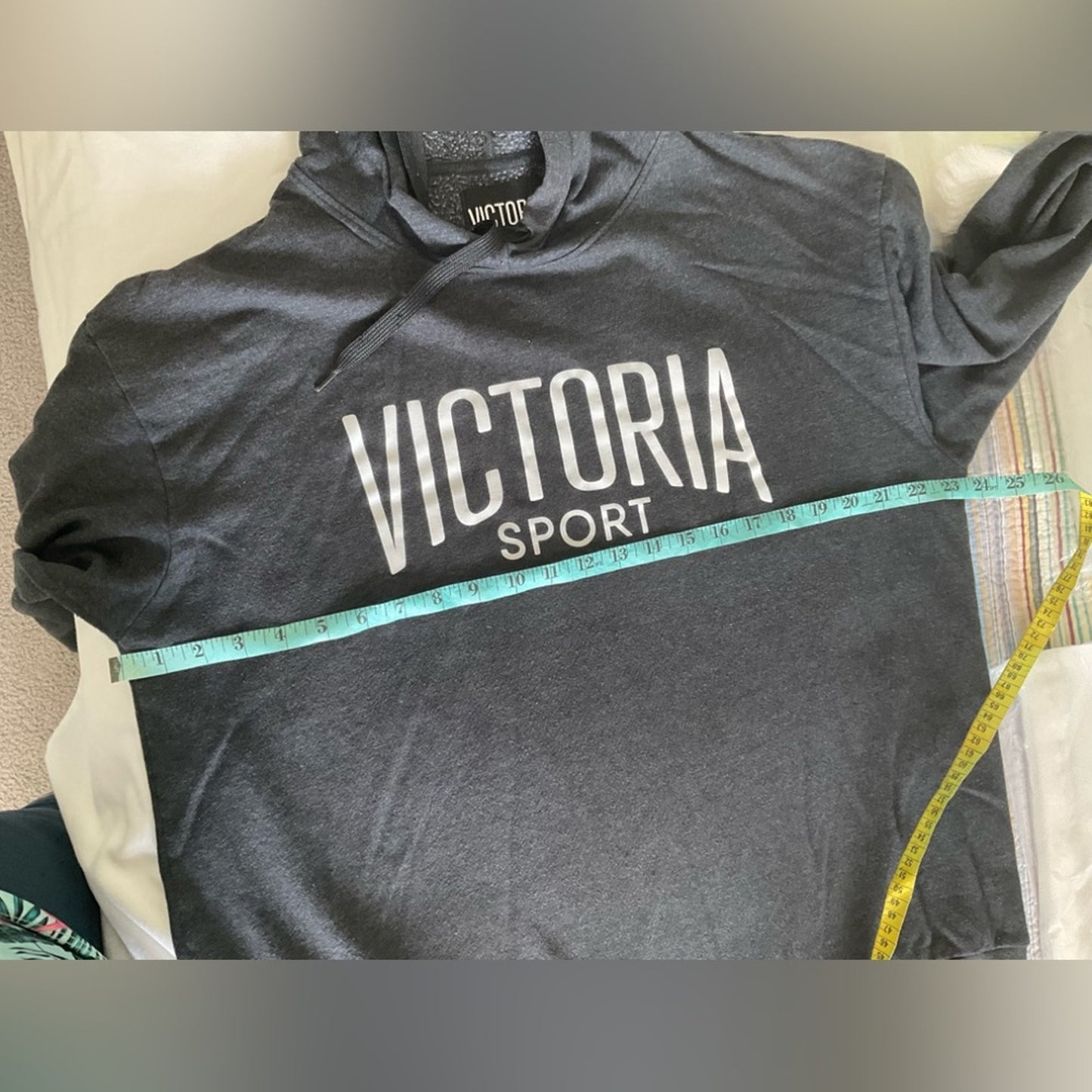 Victoria Sport hooded sweatshirt in dark gray. No pockets