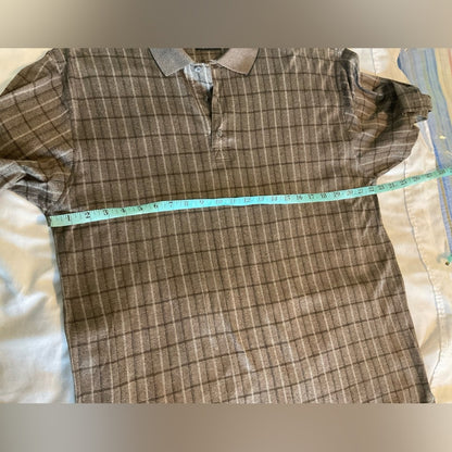 Greg Norman Collection Brown Plaid Polo Shirt