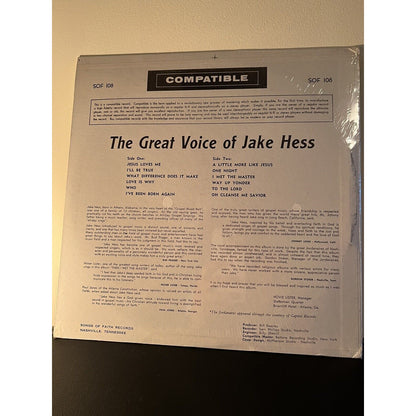 1962 Great Voice of Jake Hess Statesman Quartet Christian Gospel Vinyl LP Record