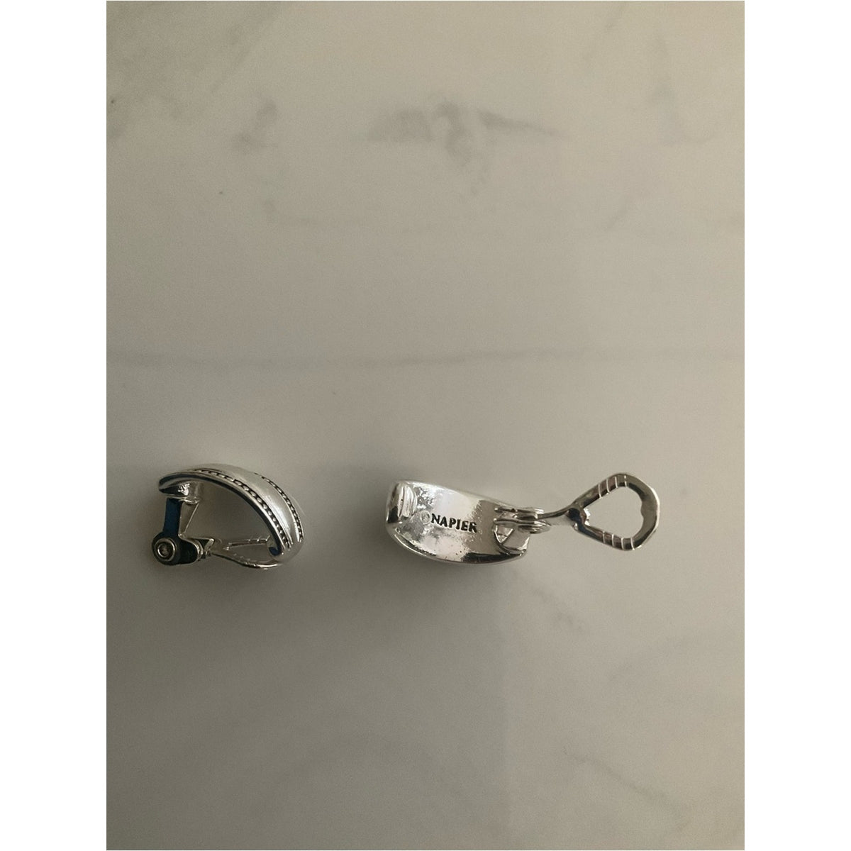 Napier Silver-Tone Dome Clip-On Earrings with Beaded Edge