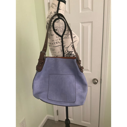 Lavender Shoulder Tote with Brown Strap Accents