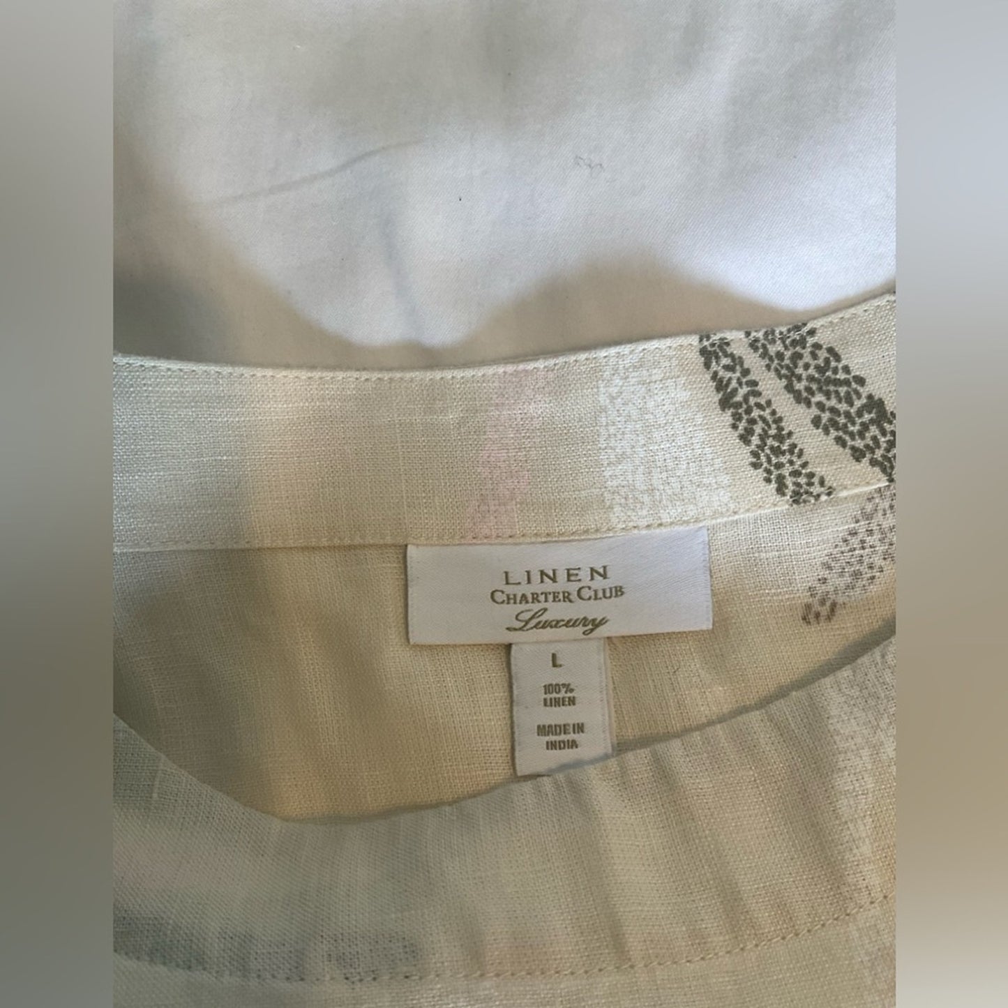 Charter Club Linen Cream and brown and black Patterned Blouse