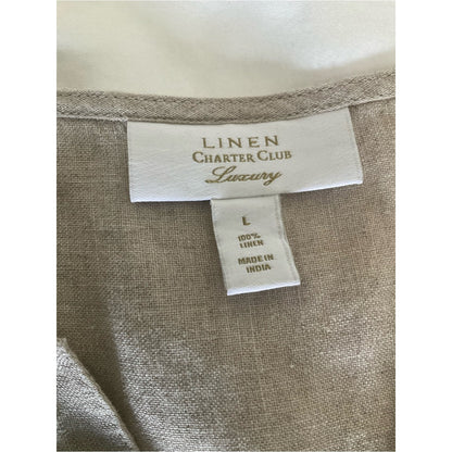 Charter Club Linen Split V-Neck Tunic in Light Taupe