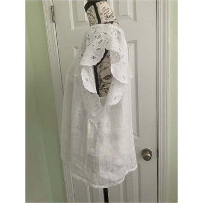 Charter Club White Eyelet Flutter Sleeve V-Neck Linen Top
