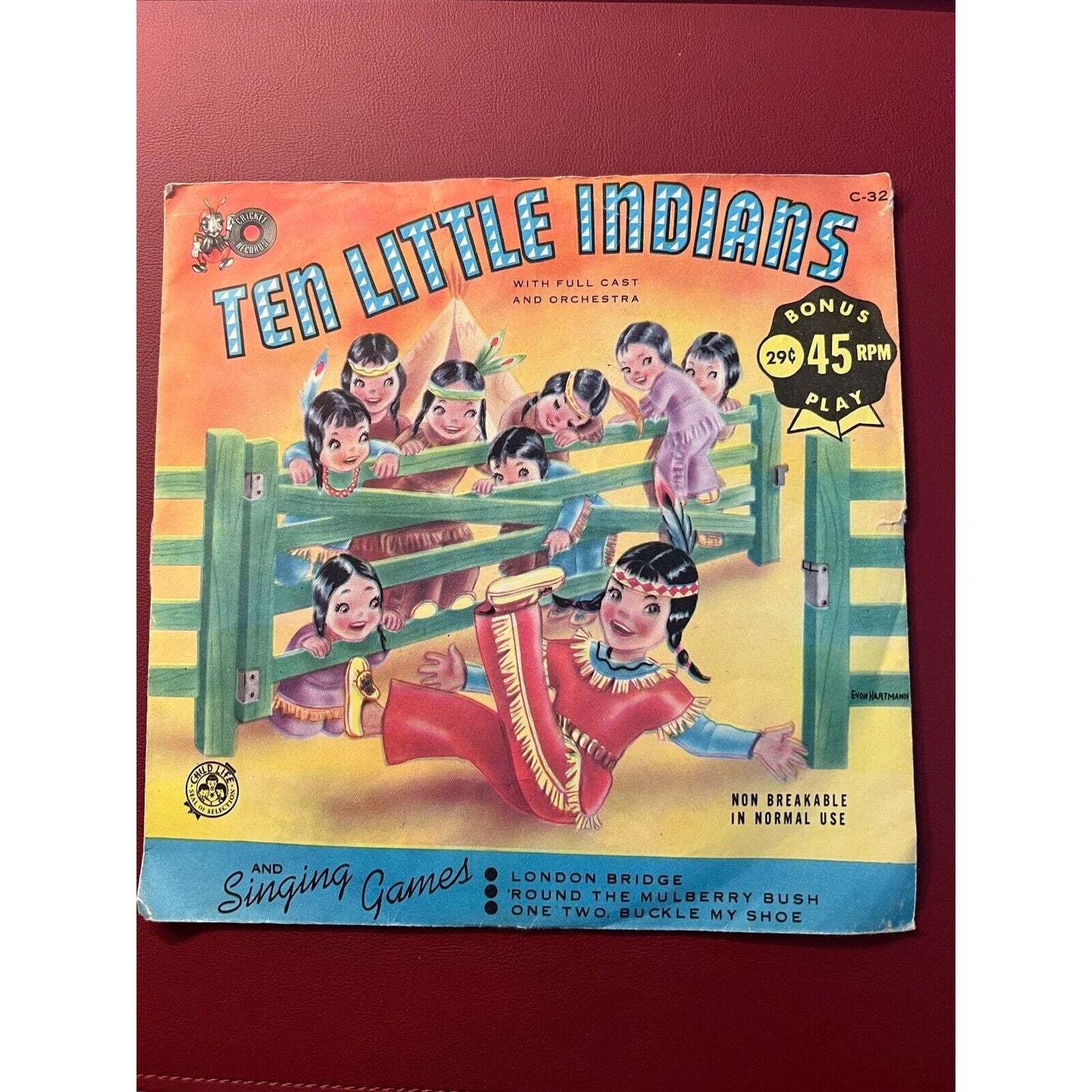 Ten Little Indians with full cast 45 Record with Sleeve- Cricket Records