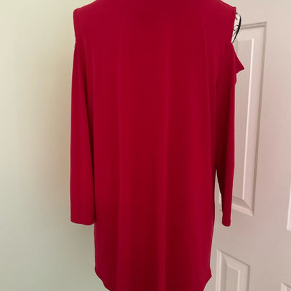 JM Collection tunic red cold shoulder tunic top with 3/4 sleeves