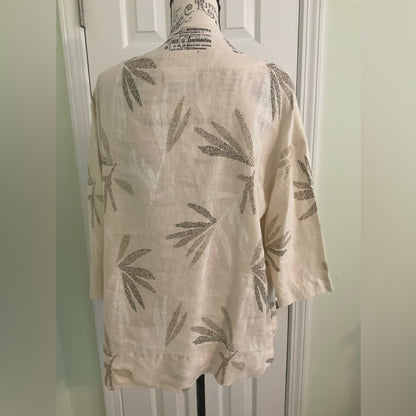Charter Club Linen Cream and brown and black Patterned Blouse