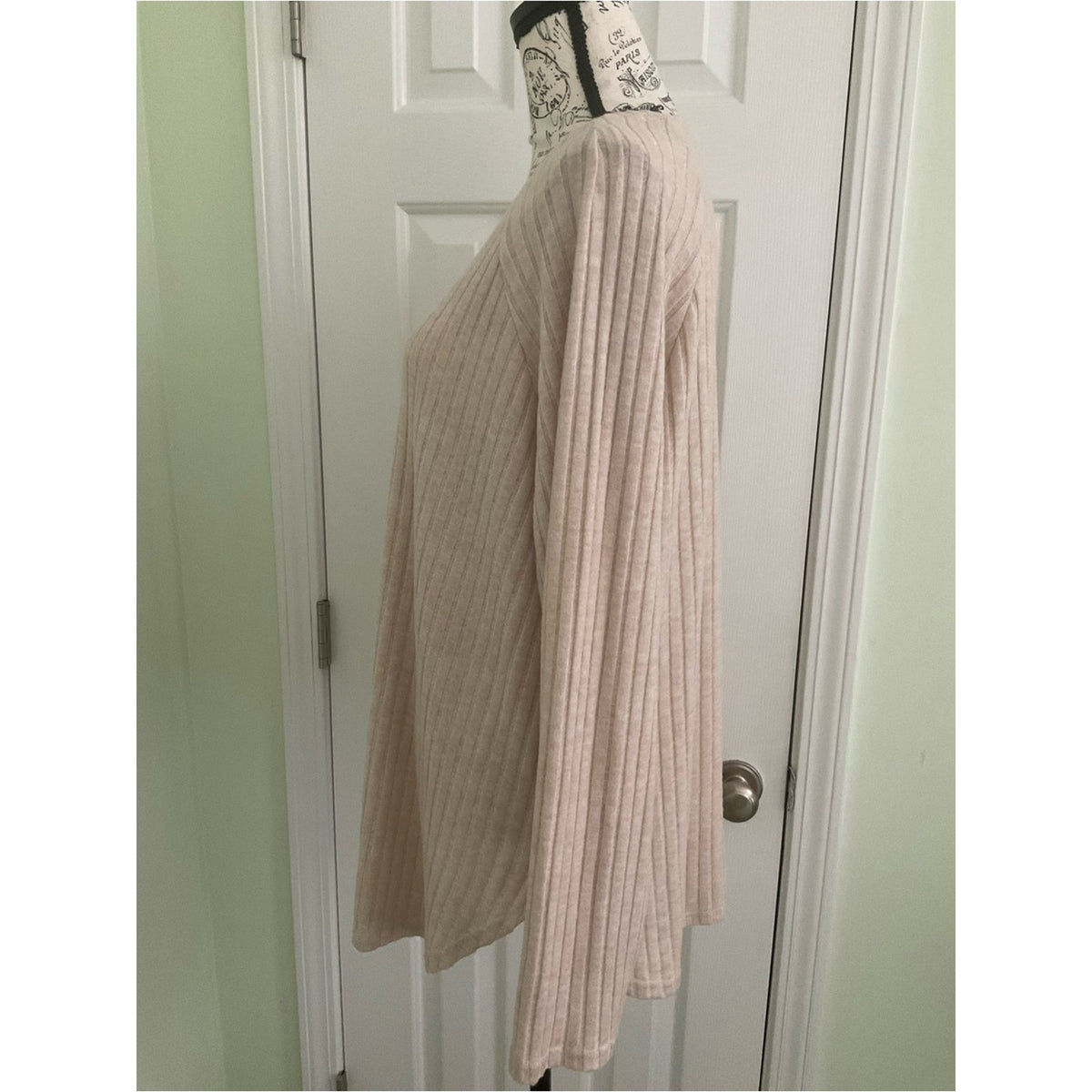 Ribbed Crewneck Sweater in Light Cream