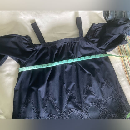 Crown & Ivy Navy Blouse with Lace Accents