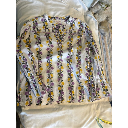 BEYOND by Vera White Floral Ruffle-Trim Blouse in Purple & Yellow