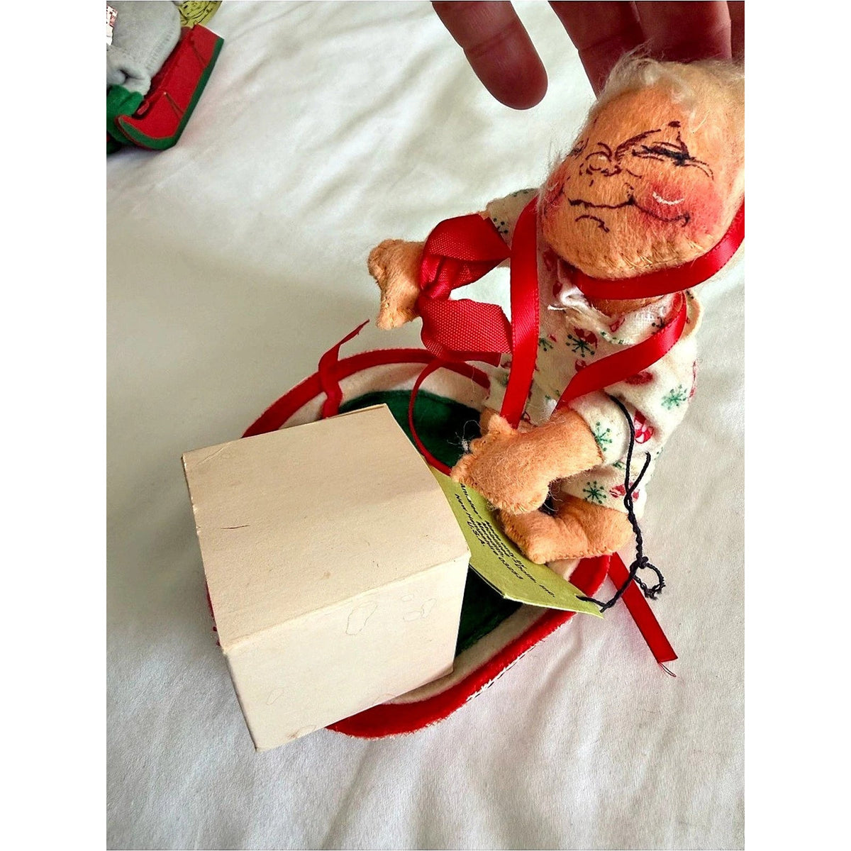Annalee Christmas Mouse sitting on red wooden sled