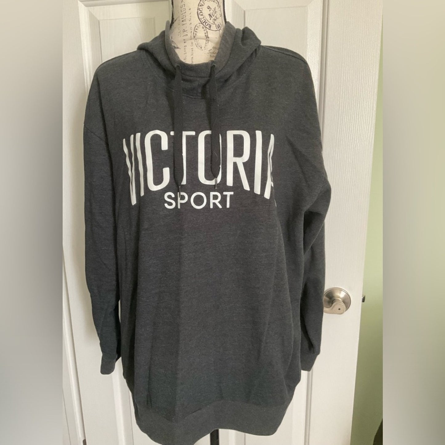 Victoria Sport hooded sweatshirt in dark gray. No pockets