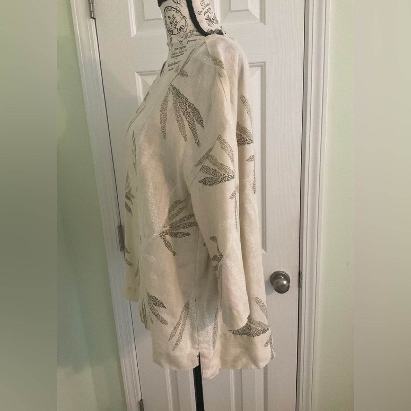 Charter Club Linen Cream and brown and black Patterned Blouse