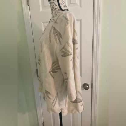 Charter Club Linen Cream and brown and black Patterned Blouse
