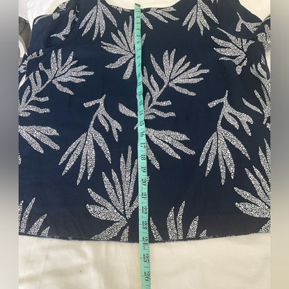 Charter Club Linen Navy Blue Leaf Print Blouse