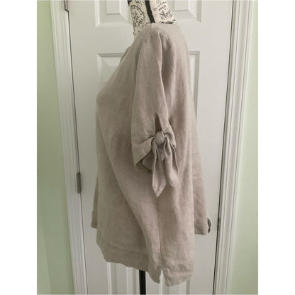 Charter Club Linen Split V-Neck Tunic in Light Taupe